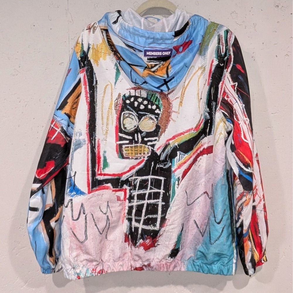 Members Only Basquiat Windbreaker Hooded Jacket Size L Multicolor Graffiti Art - Picture 2 of 10